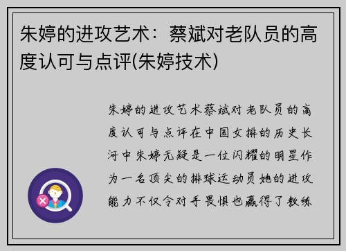 朱婷的进攻艺术：蔡斌对老队员的高度认可与点评(朱婷技术)